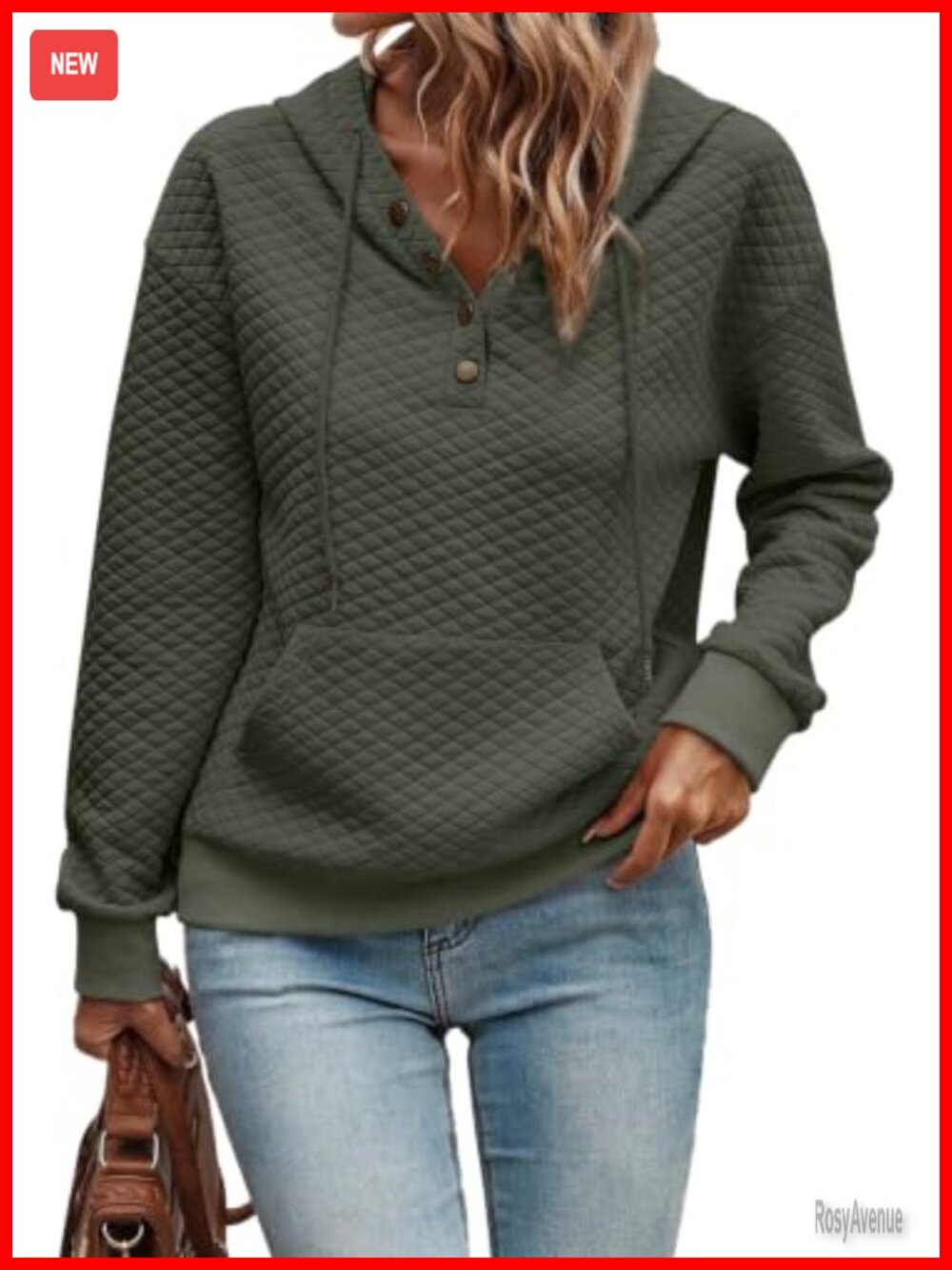 Quilted Half Button Drawstring Hoodie Long Sleeve Kangaroo Pocket Sweatshirt